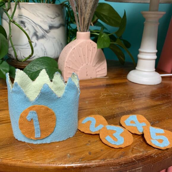 Handmade Sewn Felt Baby Kid Birthday Crown for 1-5 Years - Picture 1 of 4